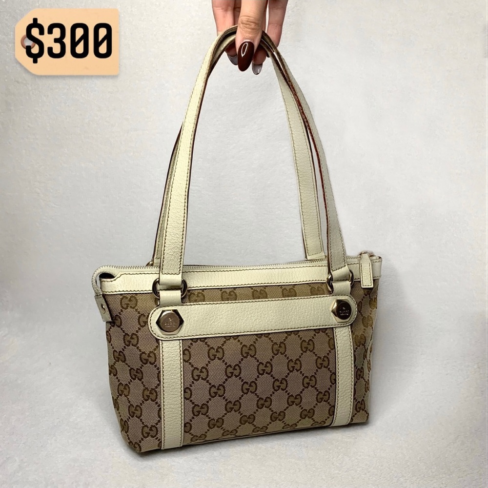 ✨✨✨✨SOLD✨✨✨✨ Gucci Authentic GG Canvas Ivory Leather Shoulder Bag Tote Purse GUC